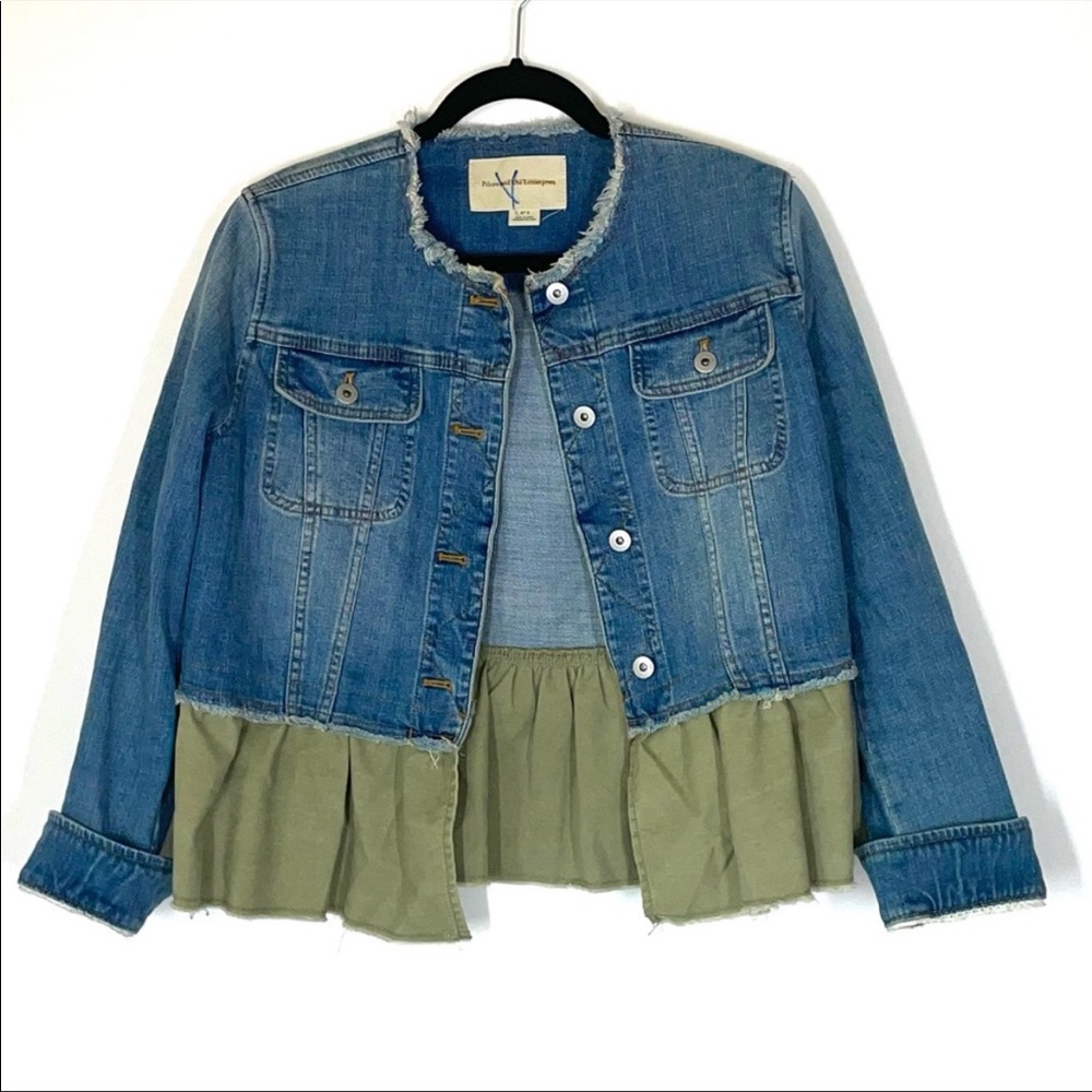 Anthro Pilcro & The Letterpress Denim Flounce Ruffle Hem Jacket Size Small